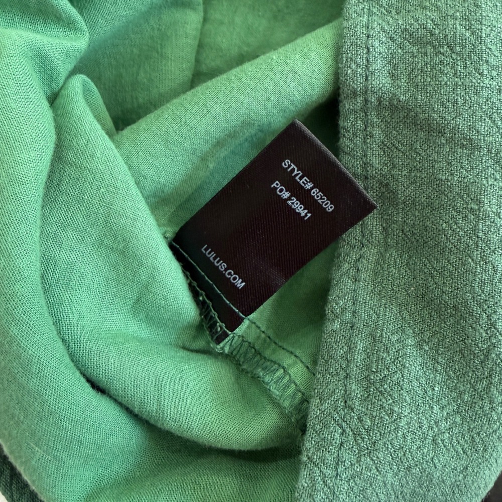 Lulus Al Fresco Evenings Off The Shoulder Mini Dress L Green Rayon Cotton Boho - Picture 8 of 10